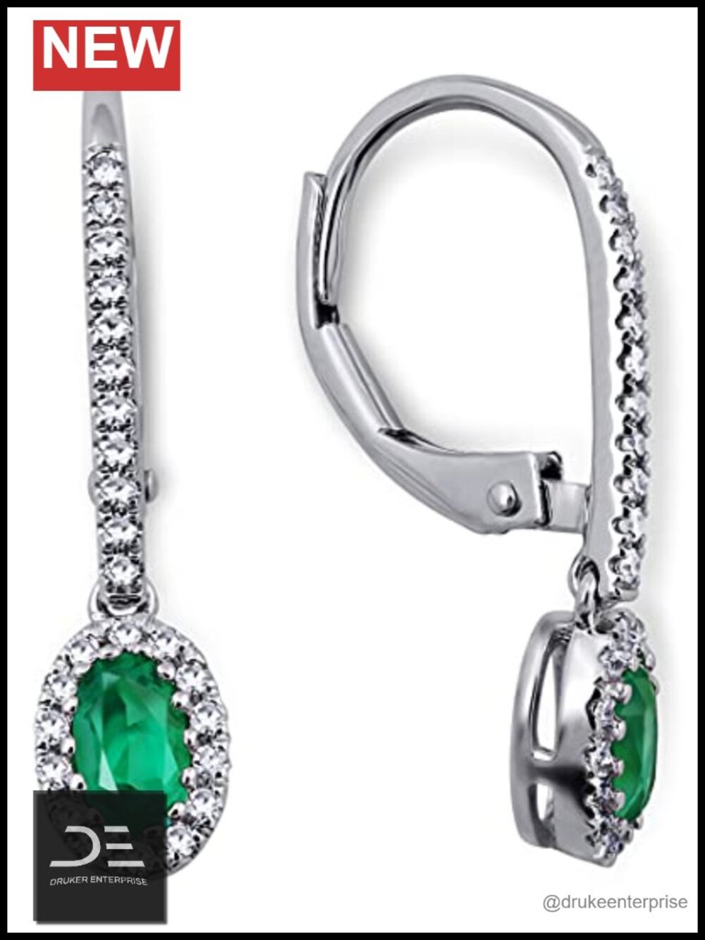 14K White Gold Emerald Sapphire Ruby Dangle Earrings Diamonds